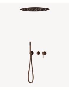 Pack mitigeur douche 3 trous encastré plafond rond Or rose brossé - Corbeau