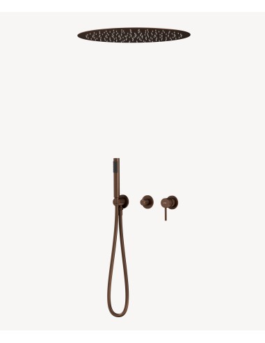 Pack mitigeur douche 3 trous encastré plafond rond Or rose brossé - Corbeau