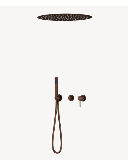 Pack mitigeur douche 3 trous encastré plafond rond Or rose brossé - Corbeau