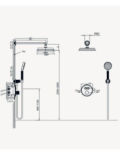 Colonne de douche thermostatique encastrable Bronze - Hera 2