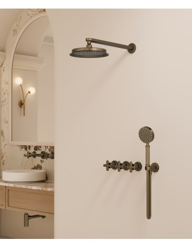 Pack douche encastré Bronze - Mélangeur, pommeau pluie & douchette - Hera