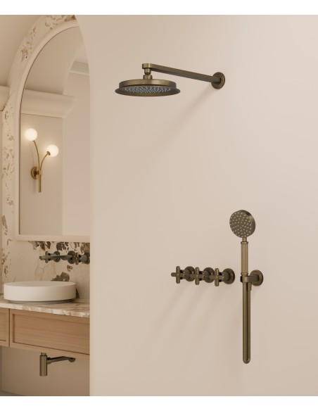 Pack douche encastré Bronze - Mélangeur, pommeau pluie & douchette - Hera