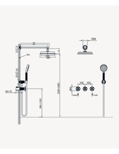 Pack douche encastré Nickel brossé - Mélangeur, pommeau pluie & douchette - Hera 2