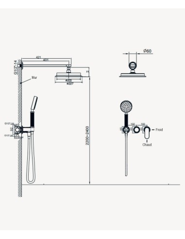 Colonne de douche mitigeur encastrable Bronze - Hera