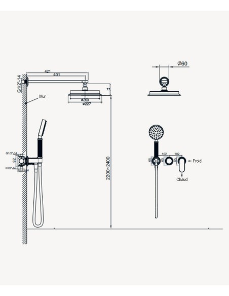 Colonne de douche mitigeur encastrable Bronze - Hera