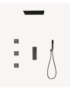 Ciel de douche thermostatique encastré au plafond 500 mm, 3 jets de corps Gun métal - Sirius