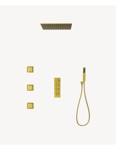 Ciel de douche thermostatique encastré au plafond 500 mm, 3 jets de corps Doré - Sirius