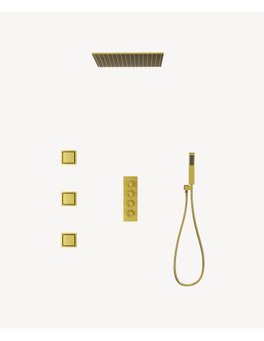 Ciel de douche thermostatique encastré au plafond 500 mm, 3 jets de corps Doré - Sirius