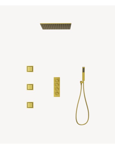 Ciel de douche thermostatique encastré au plafond 500 mm, 3 jets de corps Doré - Sirius
