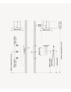 Ciel de douche thermostatique encastré au plafond 500 mm, 3 jets de corps Doré - Sirius 2