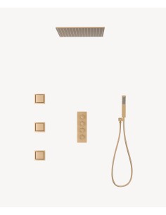 Ciel de douche thermostatique encastré au plafond 500 mm, 3 jets de corps Or rose - Sirius