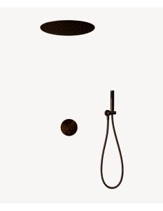 Pack douche thermostatique avec pommeau rond encastré - Moka brossé