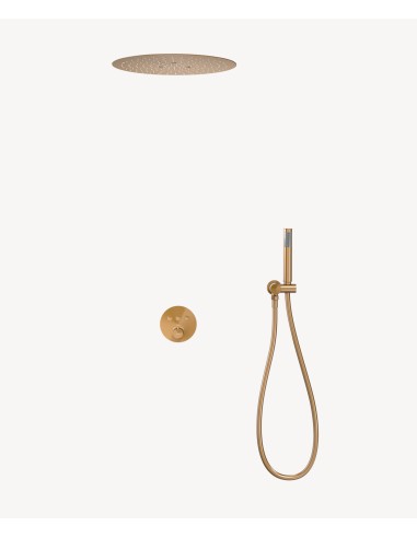 Pack douche thermostatique avec pommeau rond encastré - Or rose