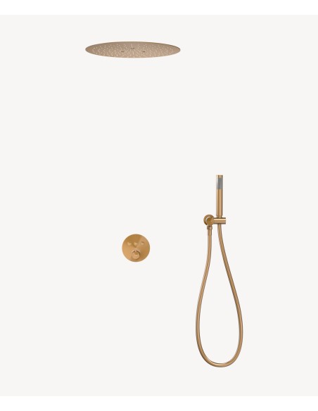 Pack douche thermostatique avec pommeau rond encastré - Or rose