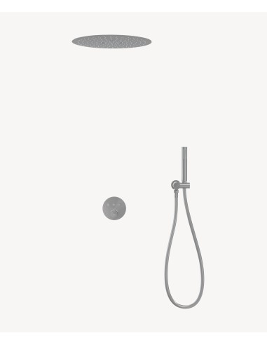 Pack douche thermostatique avec pommeau rond encastré - Nickel brossé