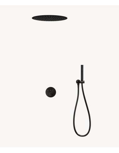 Pack douche thermostatique avec pommeau rond encastré - Noir