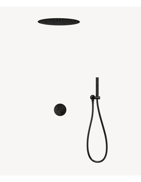 Pack douche thermostatique avec pommeau rond encastré - Noir