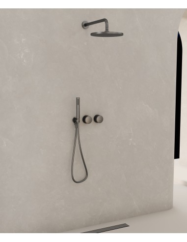 Pack douche encastré sans règlage de débit Gun métal - Leros