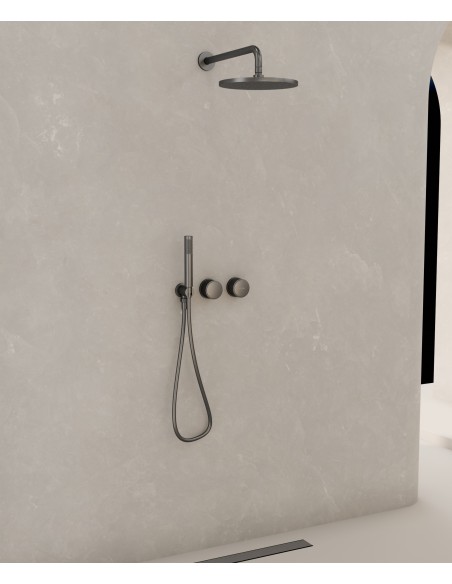Pack douche encastré sans règlage de débit Gun métal - Leros