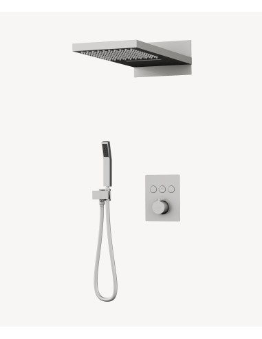 Colonne de douche thermostatique encastrable 3 fonctions Nickel brossé - Sirius