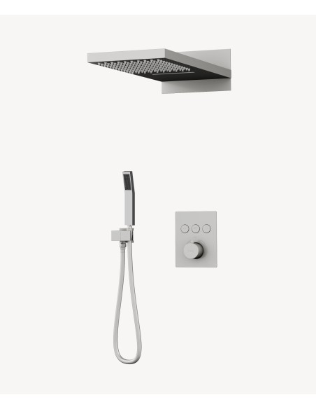 Colonne de douche thermostatique encastrable 3 fonctions Nickel brossé - Sirius