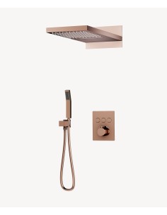 Colonne de douche thermostatique encastrable 3 fonctions Or rose - Sirius