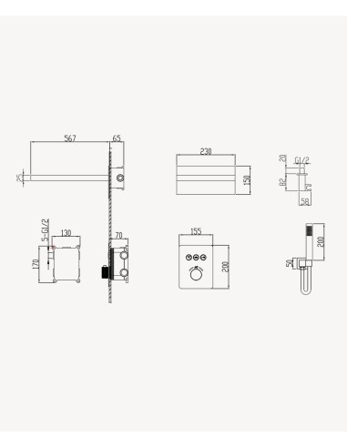 Colonne de douche thermostatique encastrable 3 fonctions Or rose - Sirius