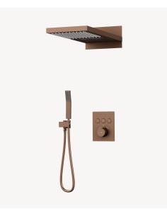 Colonne de douche thermostatique encastrable 3 fonctions Or rose brossé - Sirius