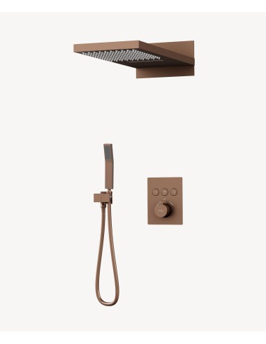 Colonne de douche thermostatique encastrable 3 fonctions Or rose brossé - Sirius