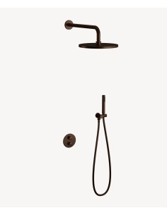 Colonne de douche encastrée thermostatique pommeau pluie anti calcaire Moka brossé - Corbeau