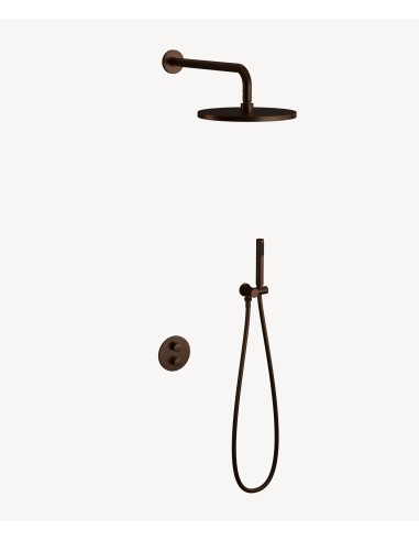 Colonne de douche encastrée thermostatique pommeau pluie anti calcaire Moka brossé - Corbeau