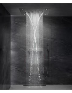 Composition de douche thermostatique avec ciel de pluie LED et chromothérapie - 80x60 cm - Gun métal