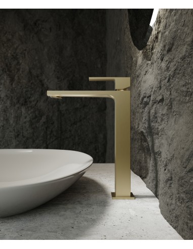 Robinet mitigeur lavabo réhaussé doré brossé - Sirius