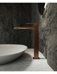 Robinet mitigeur lavabo réhaussé or rose brossé - Sirius