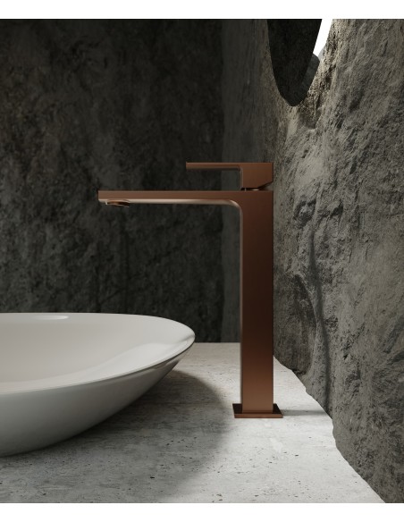 Robinet mitigeur lavabo réhaussé or rose brossé - Sirius