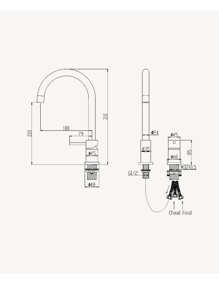 Mitigeur de lavabo 2 trous moka brossé - Corbeau