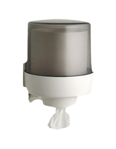Distributeur de papier essuie-mains en bobine à dé vidage central en ABS blanc et gris fumé