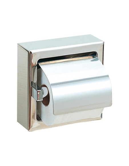Porte-rouleau papier toilette (WC) individuel fixé  en ACIER INOXYDABLE brillant, avec couv ercle