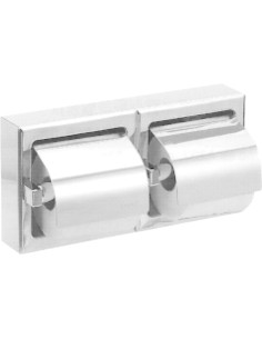 Porte-rouleau papier toilette (WC) double fixé en  ACIER INOXYDABLE brillant, avec couvercl e