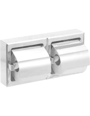 Porte-rouleau papier toilette (WC) double fixé en  ACIER INOXYDABLE brillant, avec couvercl e