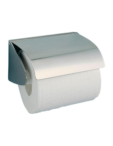 Porte-rouleau papier toilette (WC) en ACIER INOXYD ABLE brillant, avec couvercle