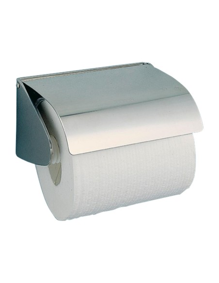 Porte-rouleau papier toilette (WC) en ACIER INOXYD ABLE brillant, avec couvercle