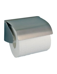 Porte-rouleau papier toilette (WC) en ACIER INOXYD ABLE satiné, avec couvercle