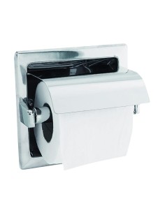 Porte-rouleau de papier toilette (WC) encastré en  ACIER INOXYDABLE brillant, avec couvercl e