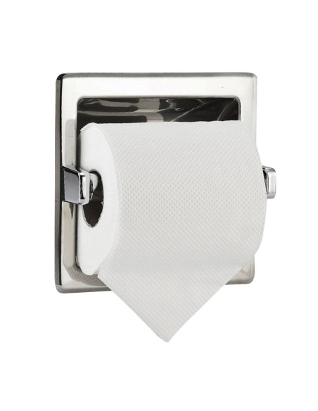 Porte-rouleau de papier toilette (WC) encastré en  ACIER INOXYDABLE satiné, sans couvercle