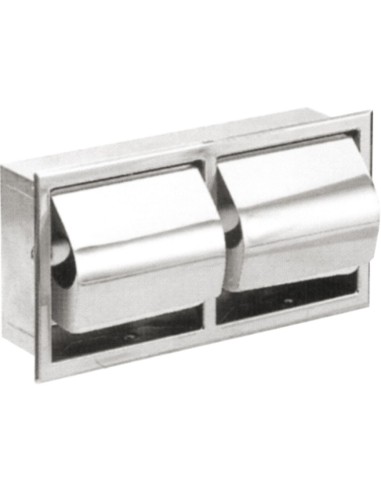 Porte-rouleau de papier toilette (WC) double encas tré en ACIER INOXYDABLE brillant, avec c ouvercle