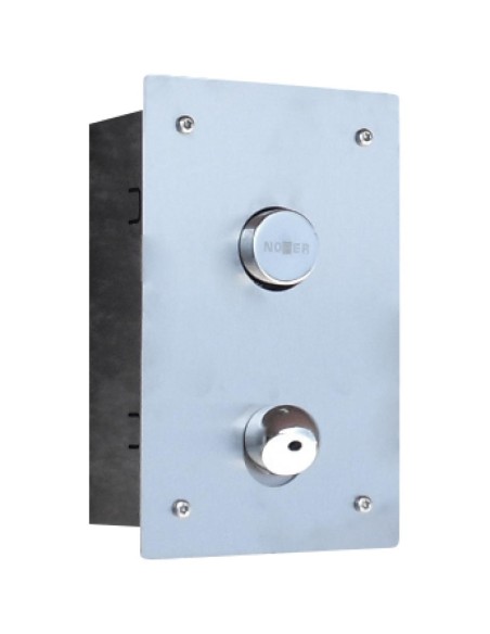 Robinet temporisé mural pour lavabo avec boîtier en acier inox encastré. Pulsation normale