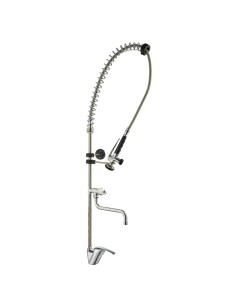 Robinet industriel mural type douche deux eaux monocommande avec bec