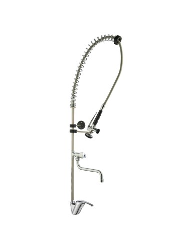 Robinet industriel mural type douche deux eaux monocommande avec bec
