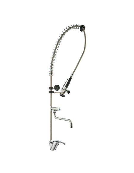Robinet industriel mural type douche deux eaux monocommande avec bec